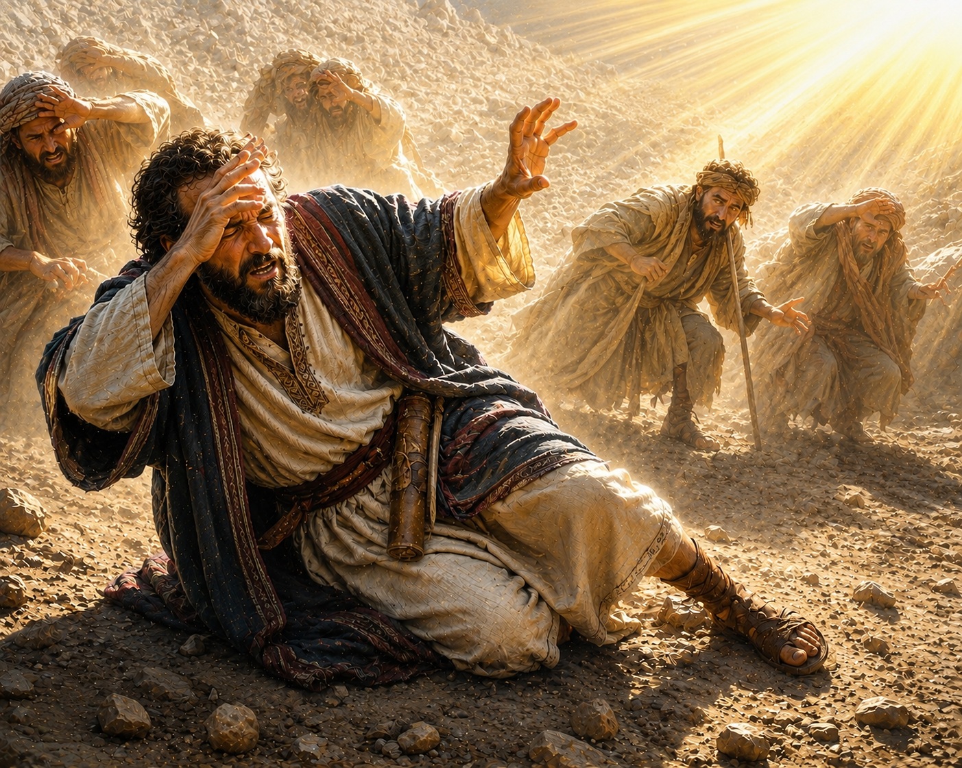 Saul meets the risen Jesus through a great light on the road to Damascus
