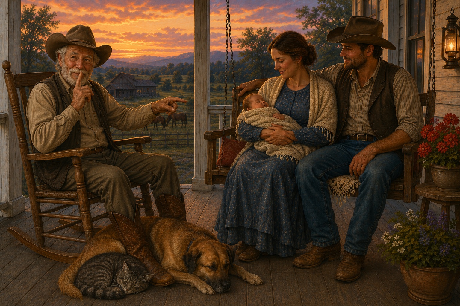 Boone and Whisper with Grant a new baby
